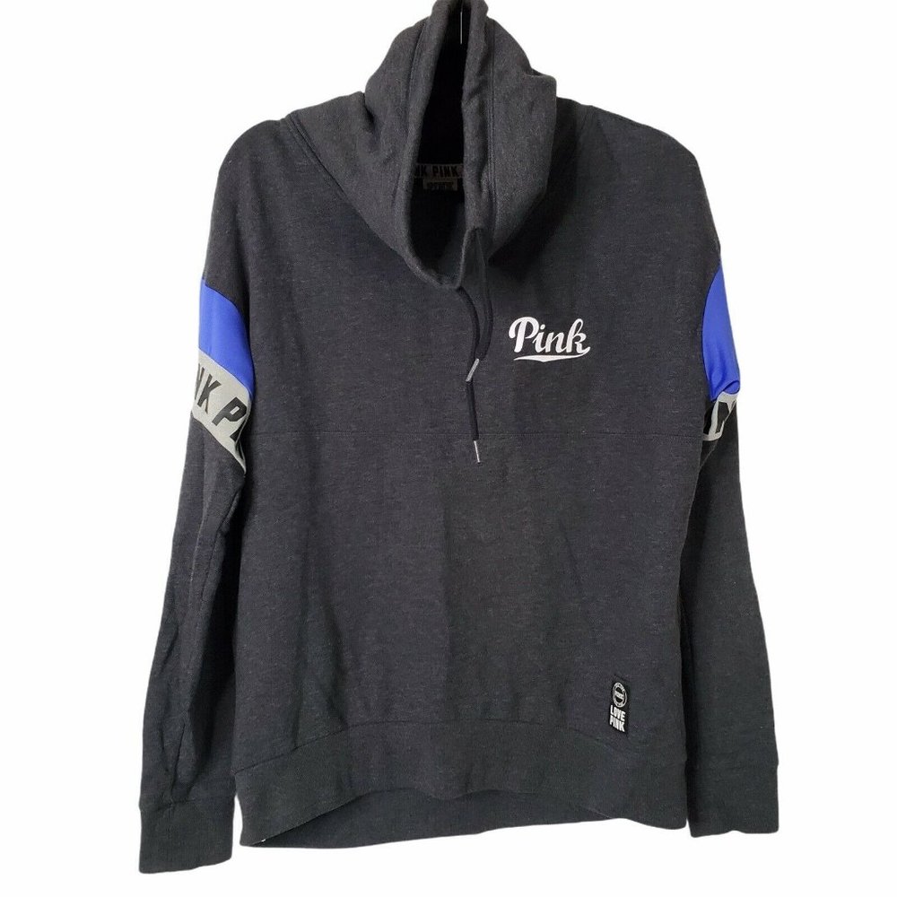 PINK VS Gray Long Sleeve Funnel Neck Sweatshirt S - Picture 3 of 11